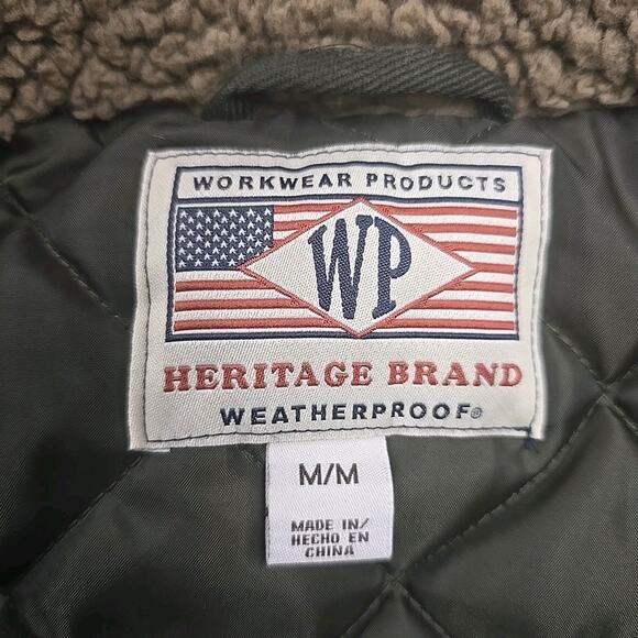 Weatherproof Men's Heritage Brand Workwear Vests Sz M Green Canvas Sherpa Collar - Picture 3 of 10